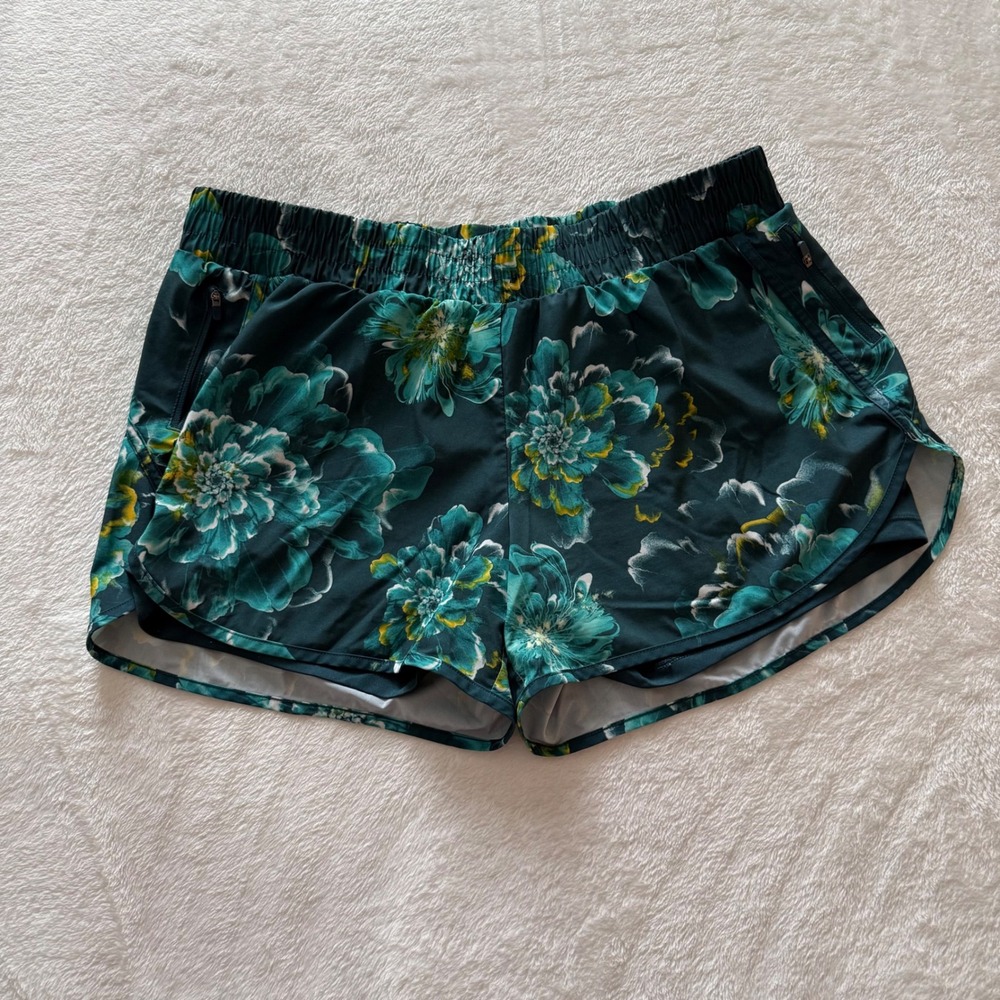 Avia XXL 2X‎ Blue Floral Athletic Shorts Lined Zipper Pockets